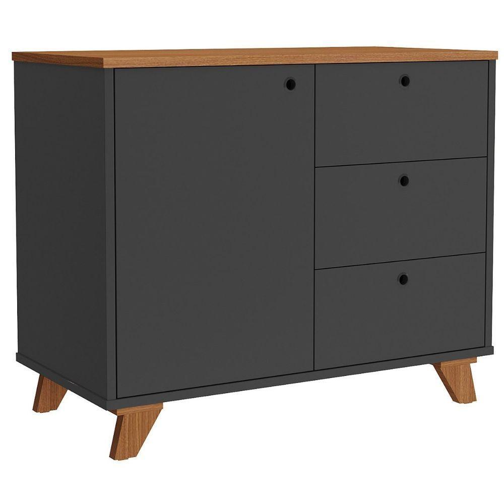 Balcão Gaveteiro Com Porta Lugano Freijó/preto - 1