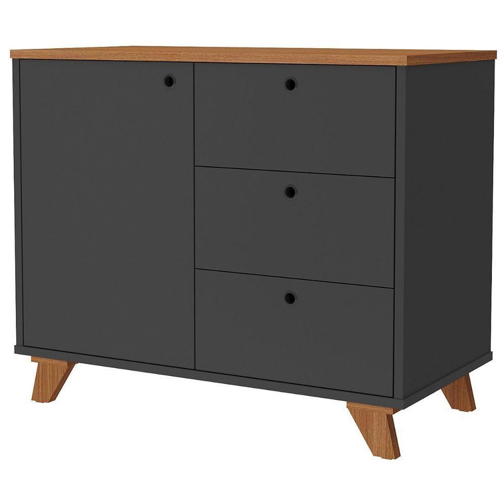 Balcão Gaveteiro Com Porta Lugano Freijó/preto - 4