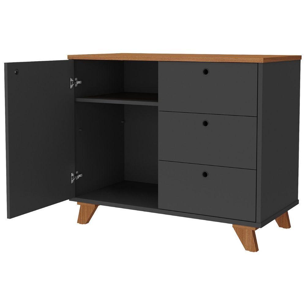 Balcão Gaveteiro Com Porta Lugano Freijó/preto - 5