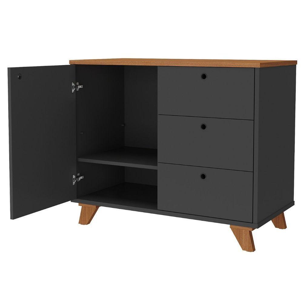 Balcão Gaveteiro Com Porta Lugano Freijó/preto - 7