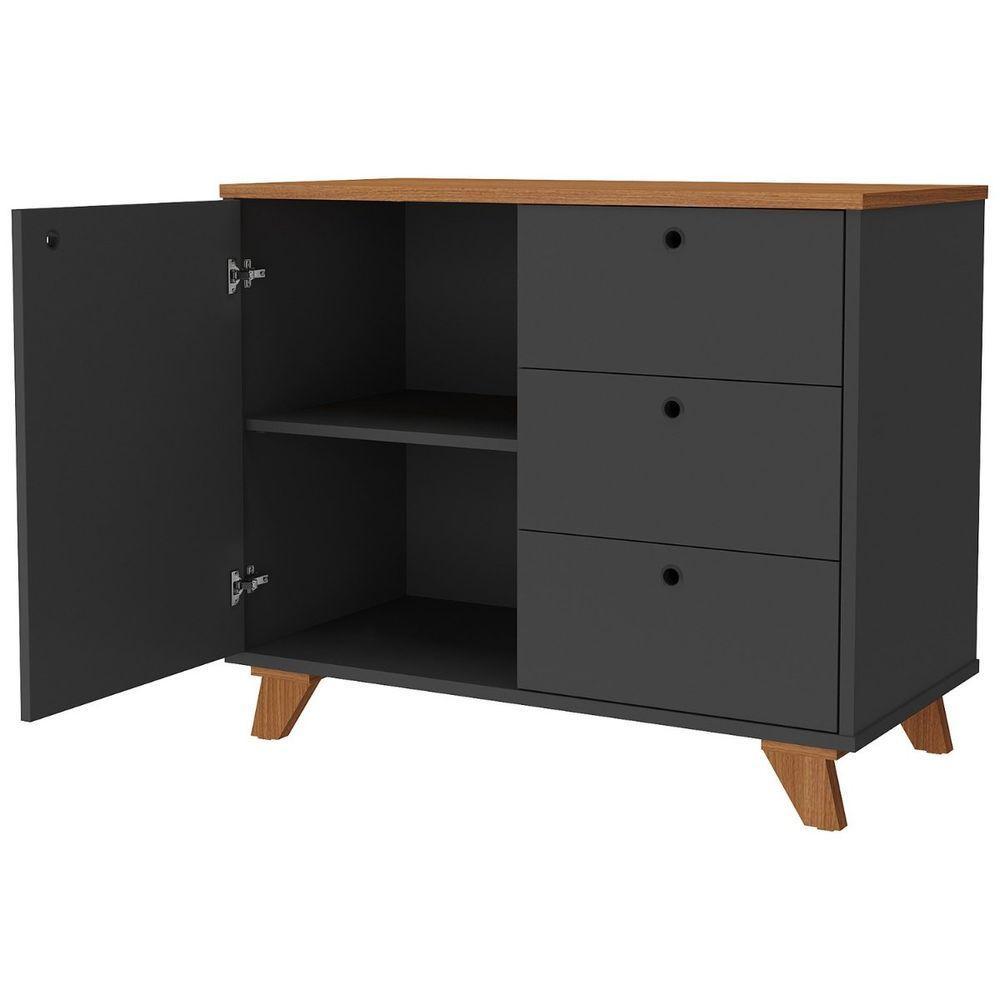 Balcão Gaveteiro Com Porta Lugano Freijó/preto - 10