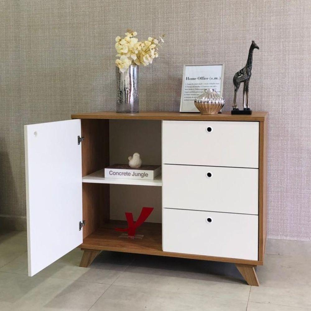 Balcão Gaveteiro Com Porta Lugano Olmo/branco - 2