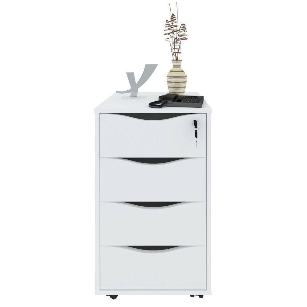 Gaveteiro Bit Para Escritório Com 4 Gavetas Branco - 4