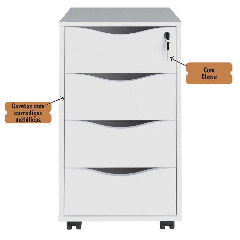 Gaveteiro Bit Para Escritório Com 4 Gavetas Branco - 6