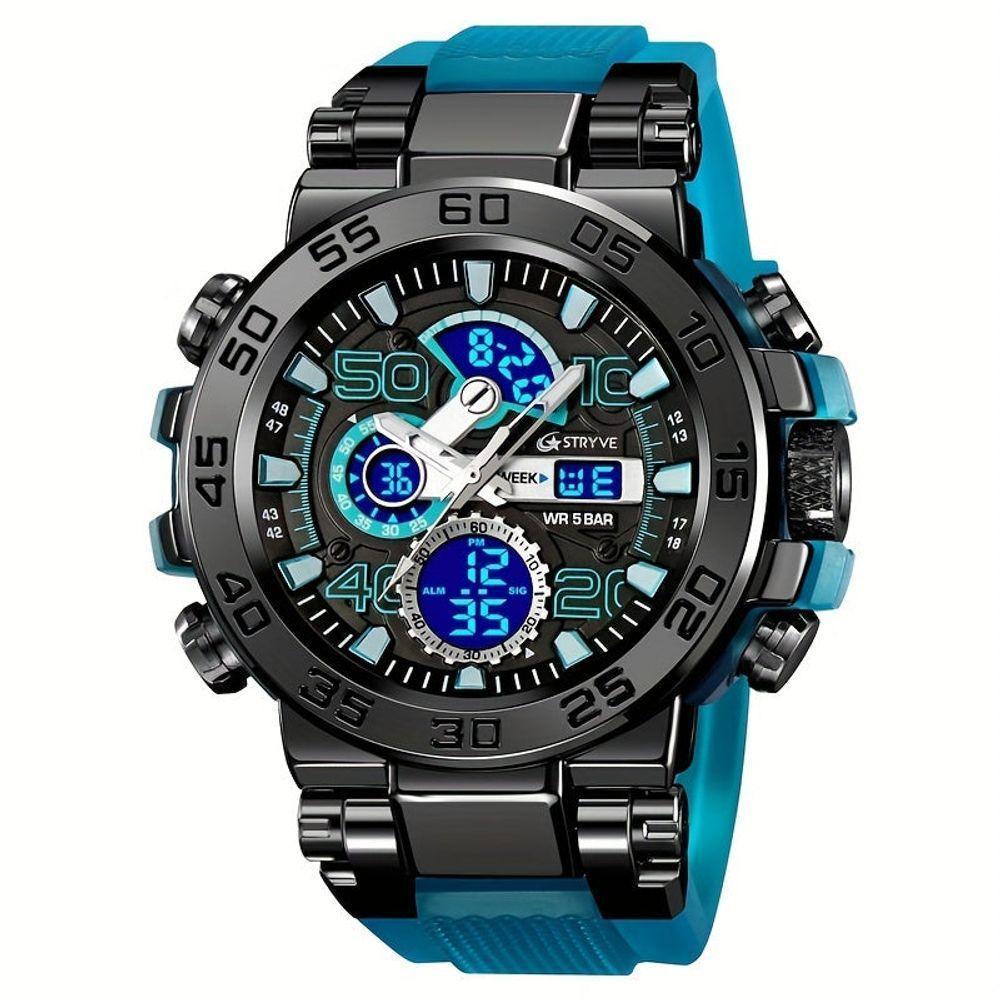 Relógio Digital Resistente à água 50m Duplo Display Alarme Azul Claro - 1