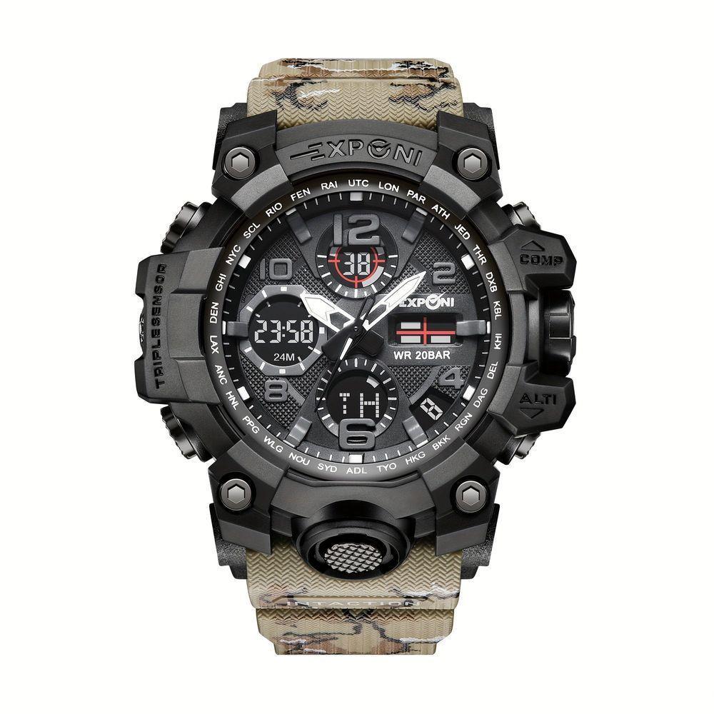 Relógio Esportivo Com Duplo Display E Luz Noturna Led Calendário Cronômetro Bege - 1