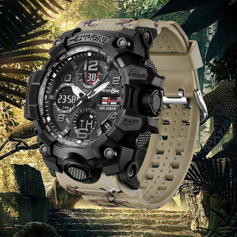 Relógio Esportivo Com Duplo Display E Luz Noturna Led Calendário Cronômetro Bege - 5