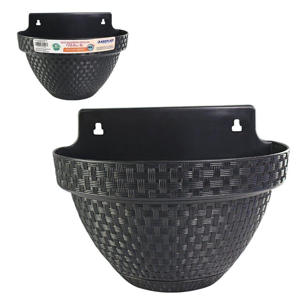 Vaso Parede Anti-dengue Formato Meia Lua Rattan 3 Litros Cor Preto - 2