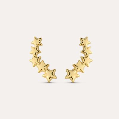 Brinco Ear Cuff Estrelas Folheado Em Ouro 18k