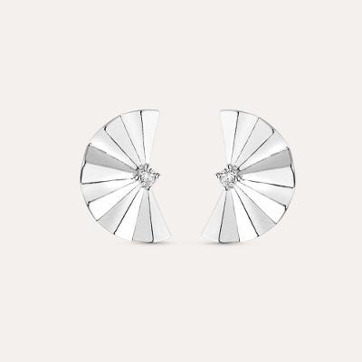 Brinco Leque Zircônia Banho Ródio Branco