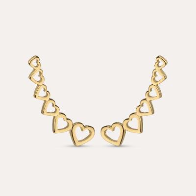 Brinco Ear Cuff Corações Semijoia Ouro 18k