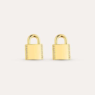 Brinco Cadeado Zircônias Semijoias Ouro 18k