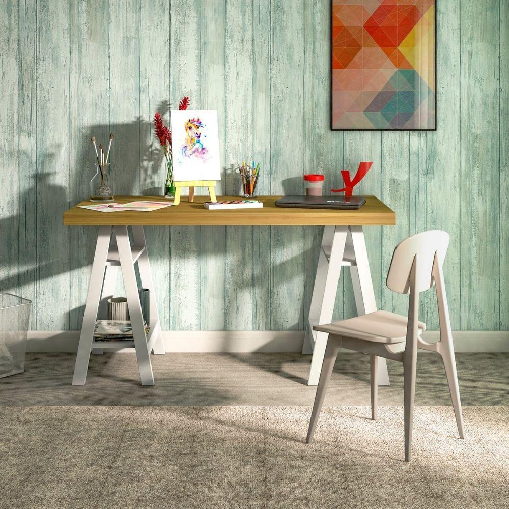 Escrivaninha Art Ii Mesa Estilo Cavalete Com Prateleiras Olmo branco - 2