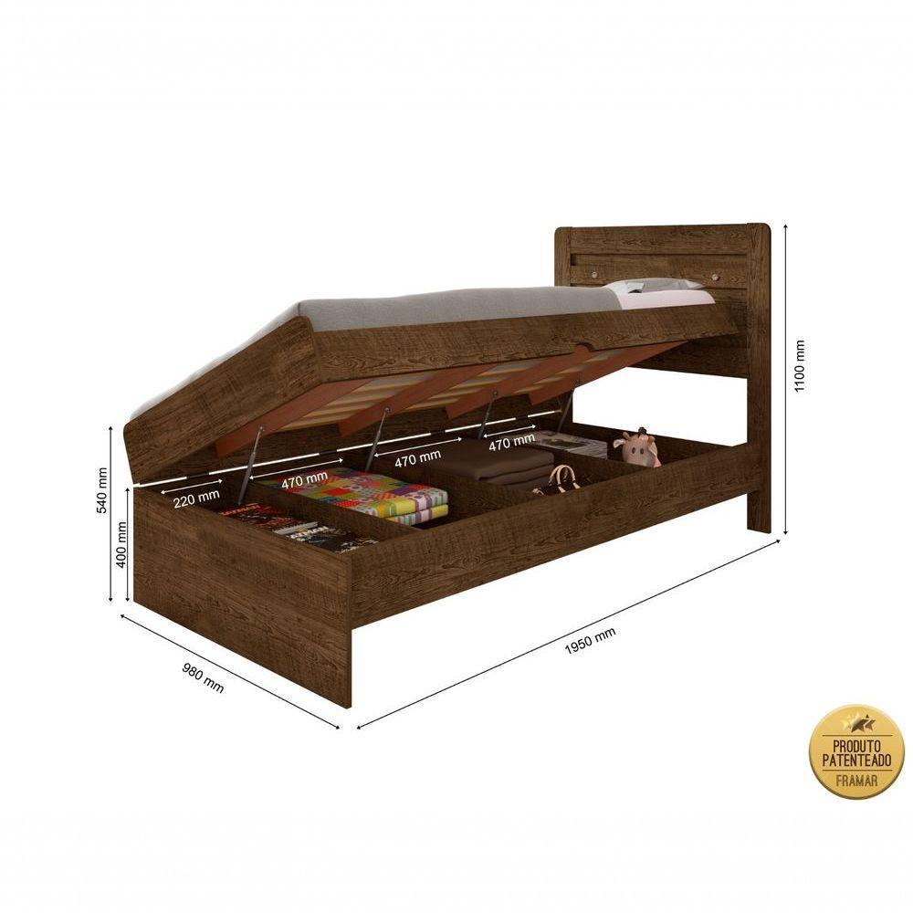 Cama Solteiro Baú E Colchão Solt. D20 Larissa Mdf/mdp Malbec - 5