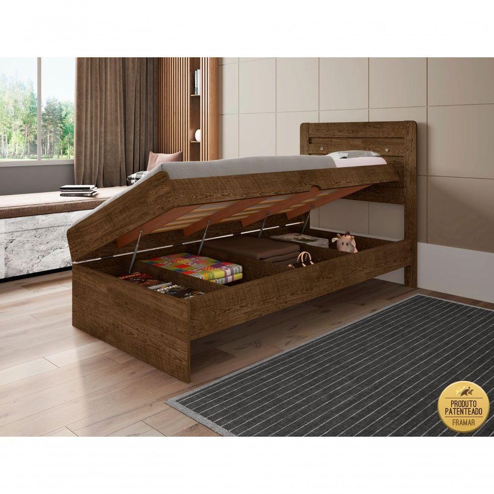 Cama Solteiro Reforçada Baú Interno Larissa Mdf/mdp Malbec - 1