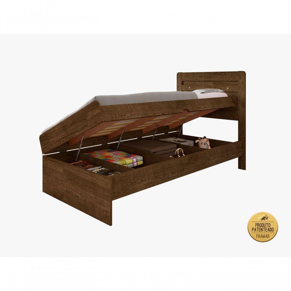 Cama Solteiro Reforçada Baú Interno Larissa Mdf/mdp Malbec - 2