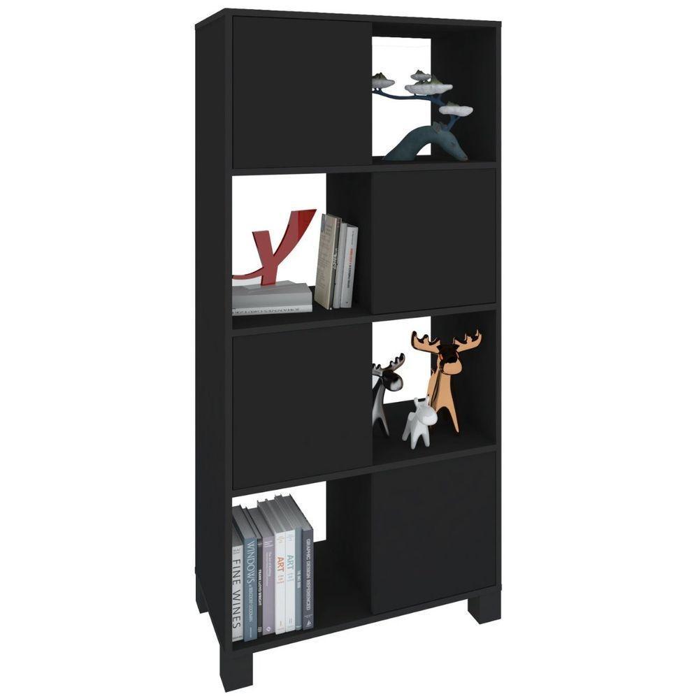 Armário Estante Com 4 Nichos 4 Portas Wally Preto - 10