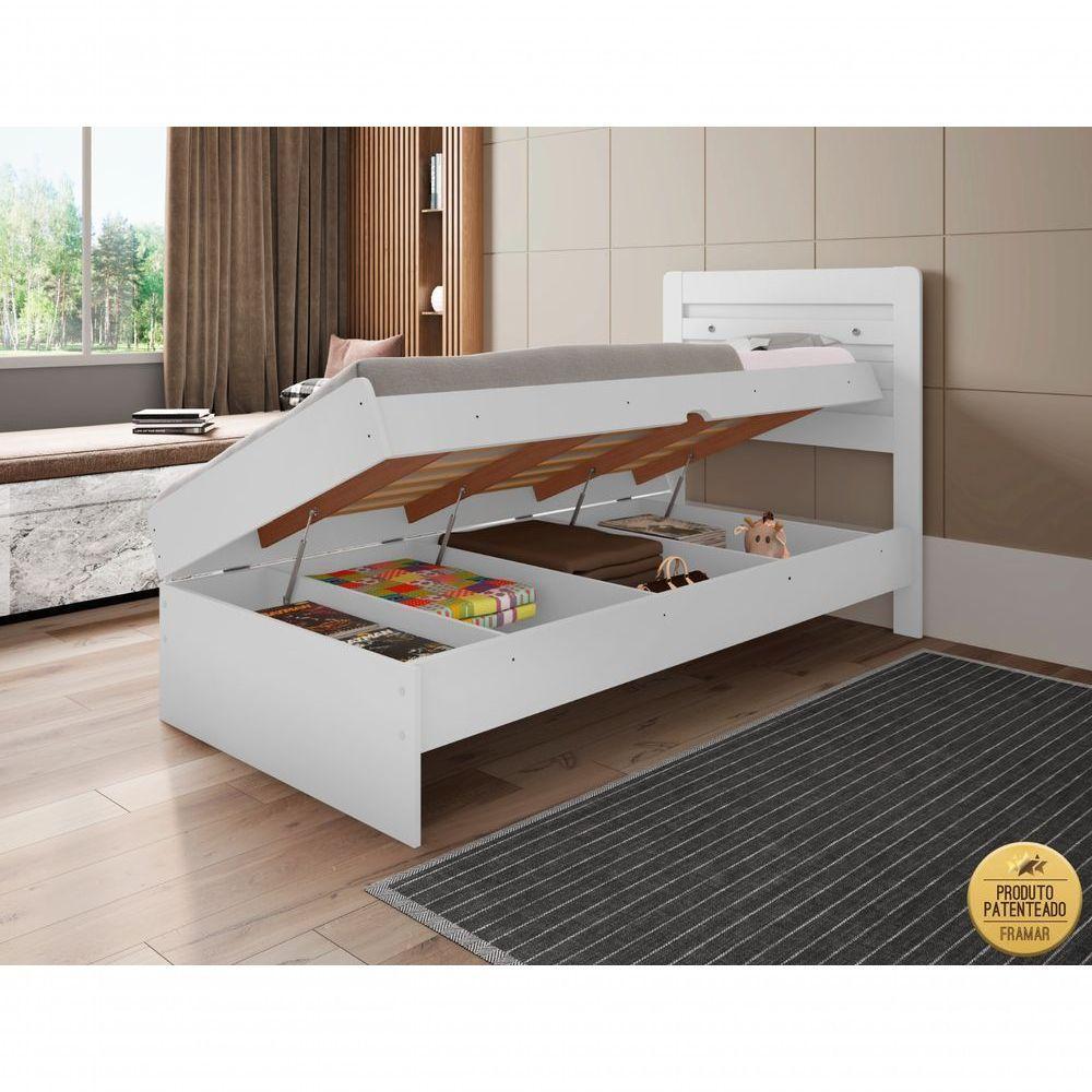 Cama Solteiro Reforçada Baú Interno Larissa Mdf/mdp Branca - 1
