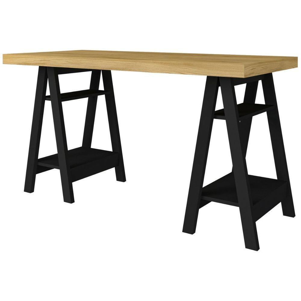 Escrivaninha Art Ii Mesa Estilo Cavalete Com Prateleiras Olmo Preto - 1