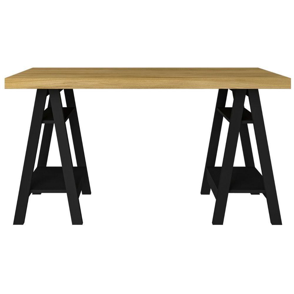 Escrivaninha Art Ii Mesa Estilo Cavalete Com Prateleiras Olmo Preto - 3