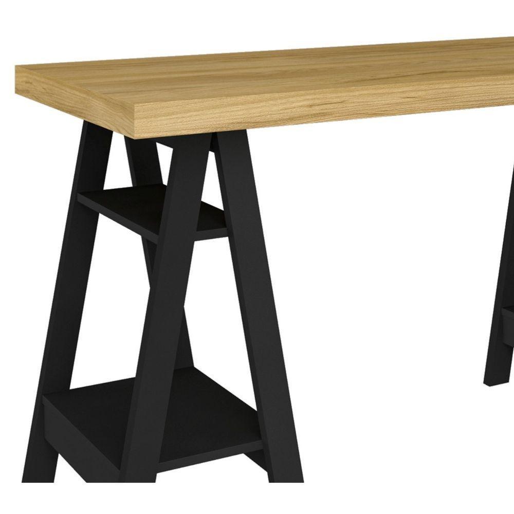 Escrivaninha Art Ii Mesa Estilo Cavalete Com Prateleiras Olmo Preto - 5