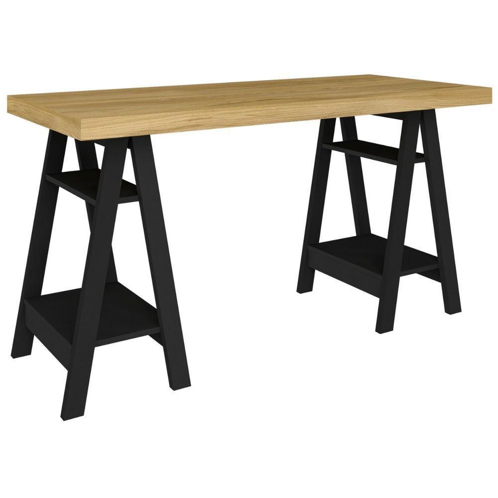 Escrivaninha Art Ii Mesa Estilo Cavalete Com Prateleiras Olmo Preto - 8