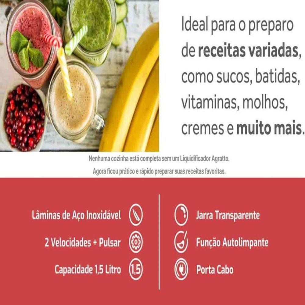 Kit 2 Liquidificador Agrato Forza 850W Jarra 1,5 Litros 127V Vermelho - 7