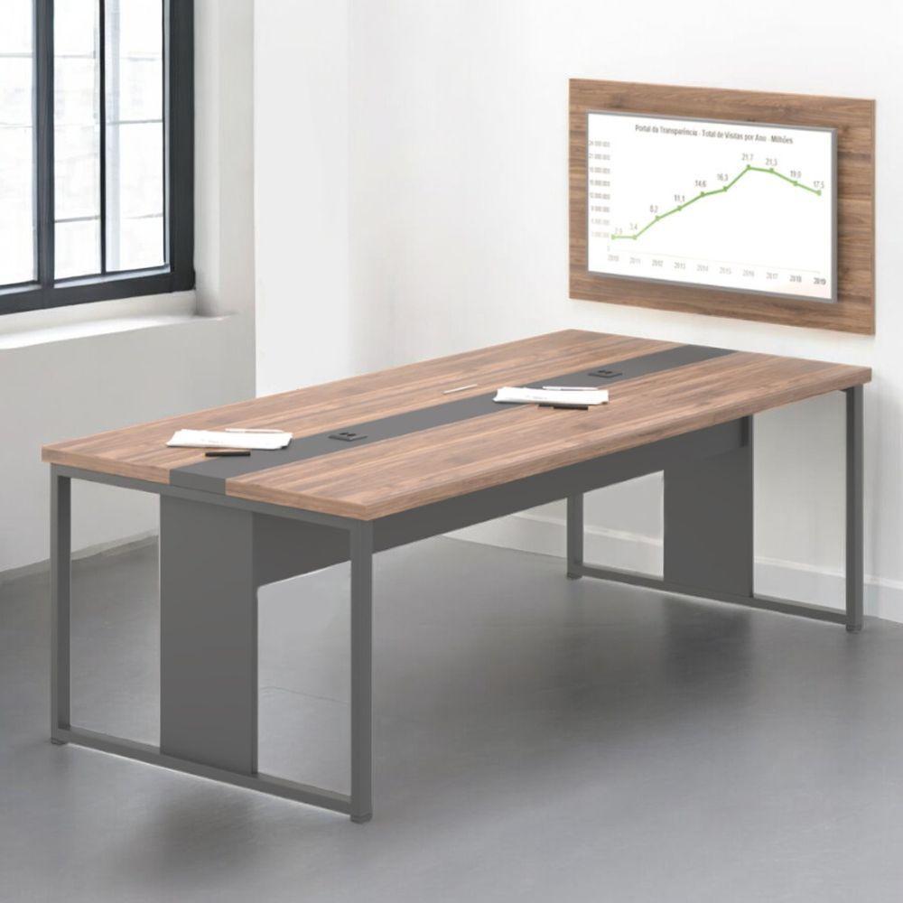 Mesa Sala De Reunião Com Paniel De Tv Parma Noce Preto - 1
