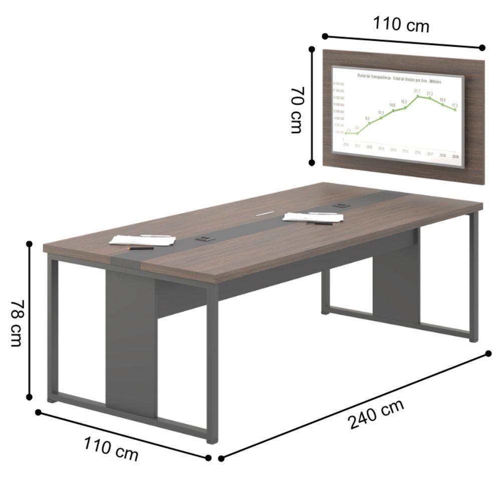 Mesa Sala De Reunião Com Paniel De Tv Parma Freijó Preto - 3