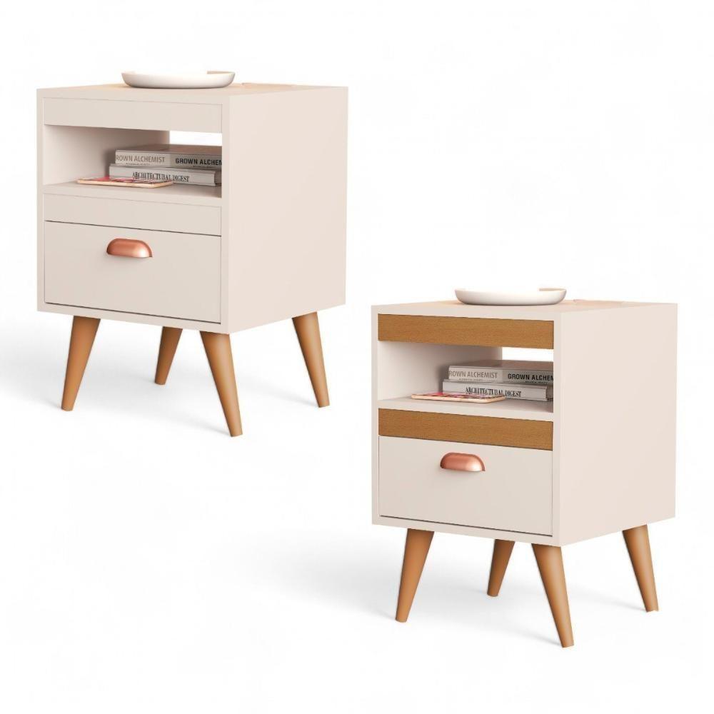 Kit 02 Mesas de Cabeceira Flex Sal Off White e Ypê Sal - 3