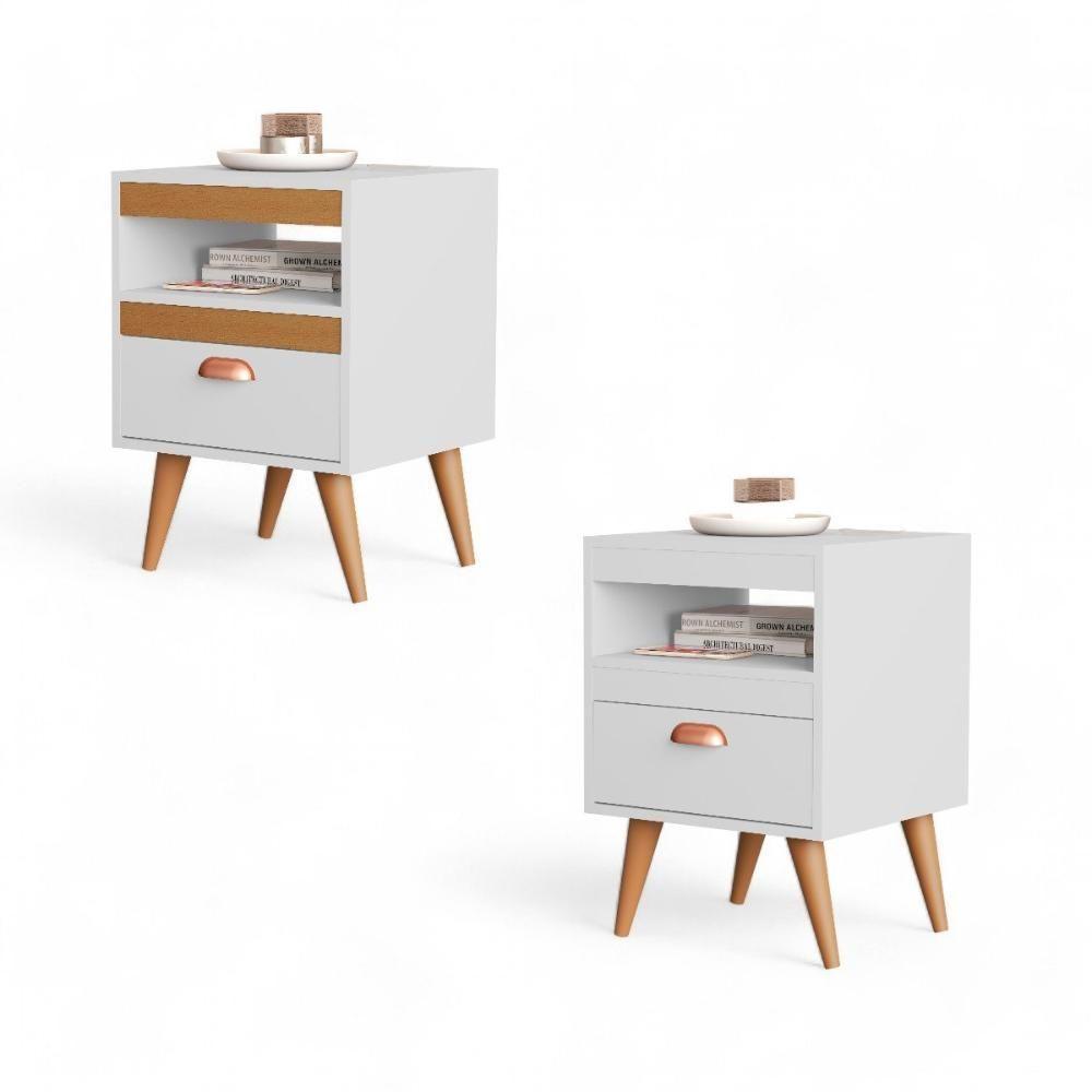 Kit 02 Mesas de Cabeceira Flex Sal Branco e Ypê Sal - 3