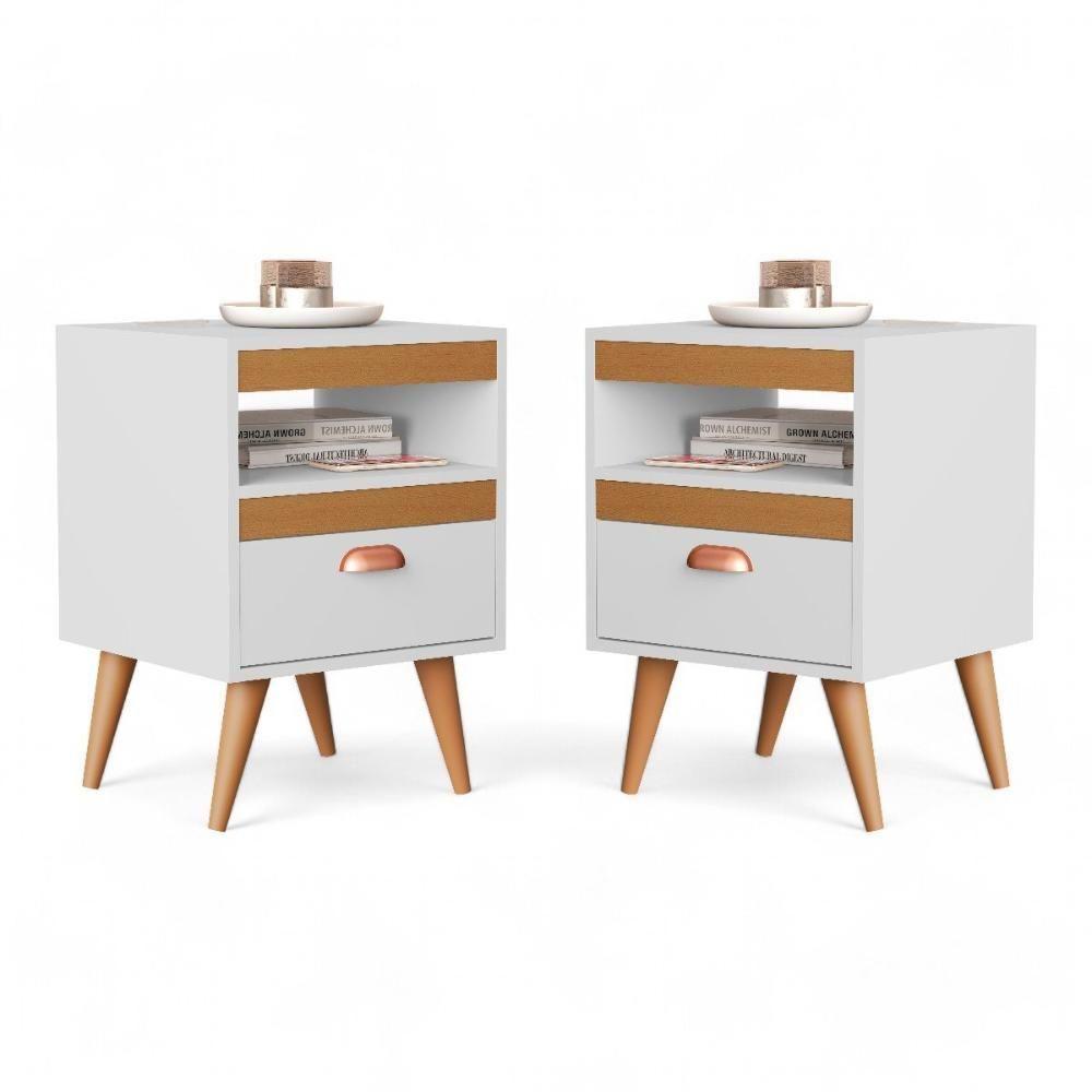 Kit 02 Mesas de Cabeceira Flex Sal Branco e Ypê Sal - 4