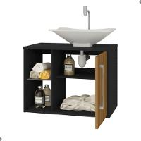 Conjunto Gabinete E Espelheira Grenoble Preto Ripado - 1