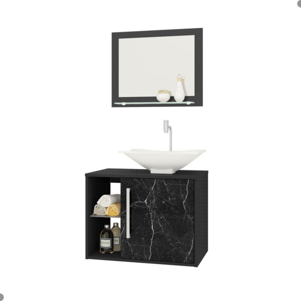 Conjunto Gabinete E Espelheira Grenoble Preto Fosco Nero - 1