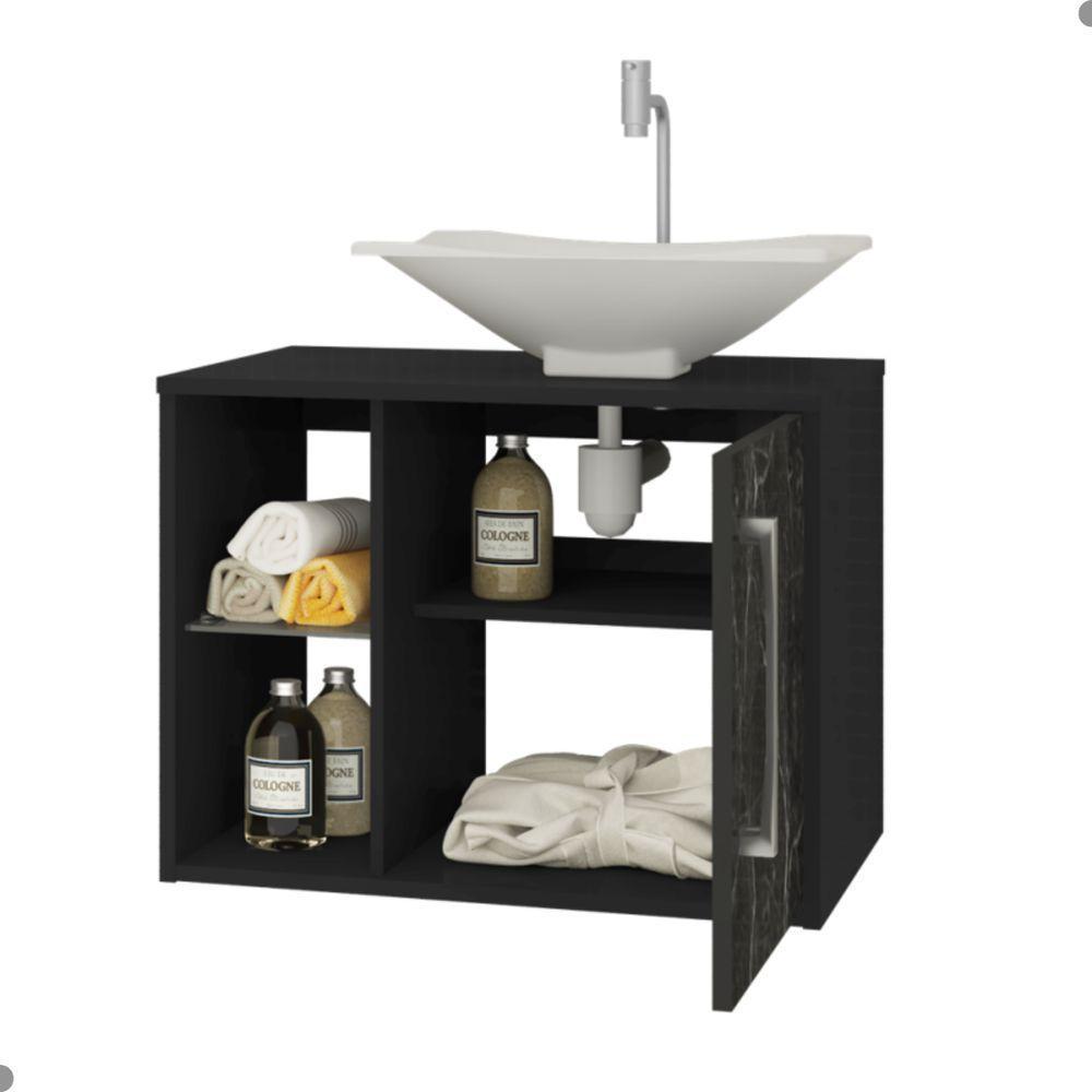 Conjunto Gabinete E Espelheira Grenoble Preto Fosco Nero - 2