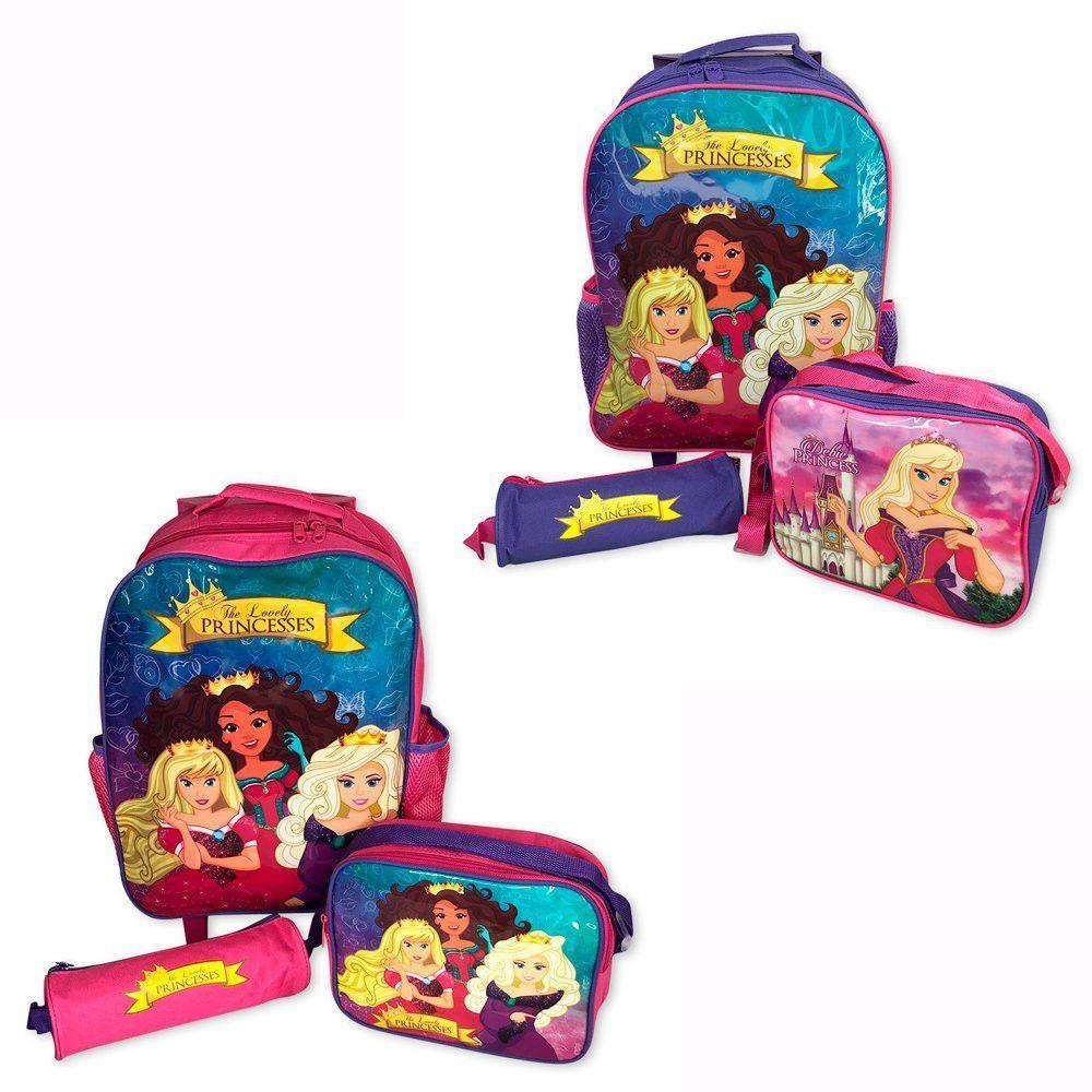 Kit Mochila Infantil Escolar Com 3 Peças Princesas Rosa-roxo - Sortido - 1