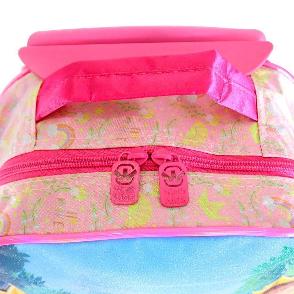 Kit Escolar Infantil Mochila Lancheira Térmica E Estojo 3 Peças Estampa De Princesas Cor Rosa - 4