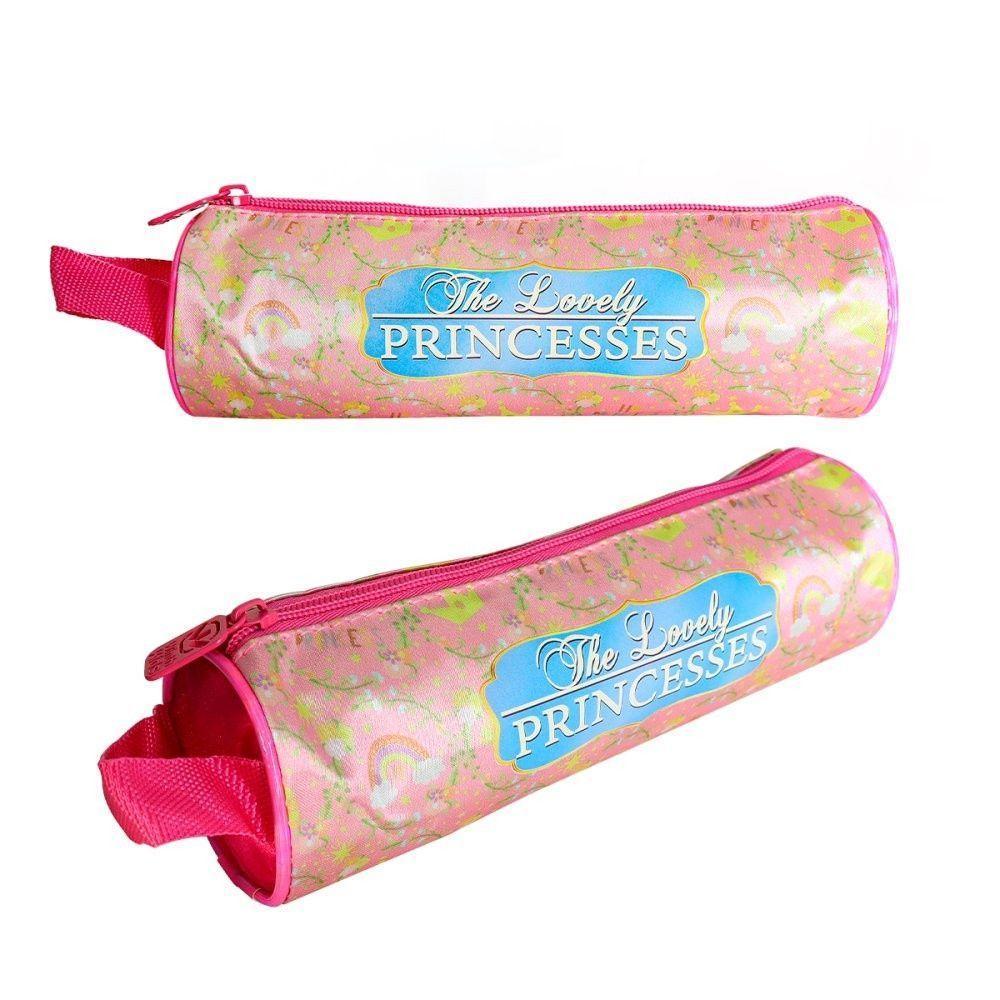 Kit Escolar Infantil Mochila Lancheira Térmica E Estojo 3 Peças Estampa De Princesas Cor Rosa - 5