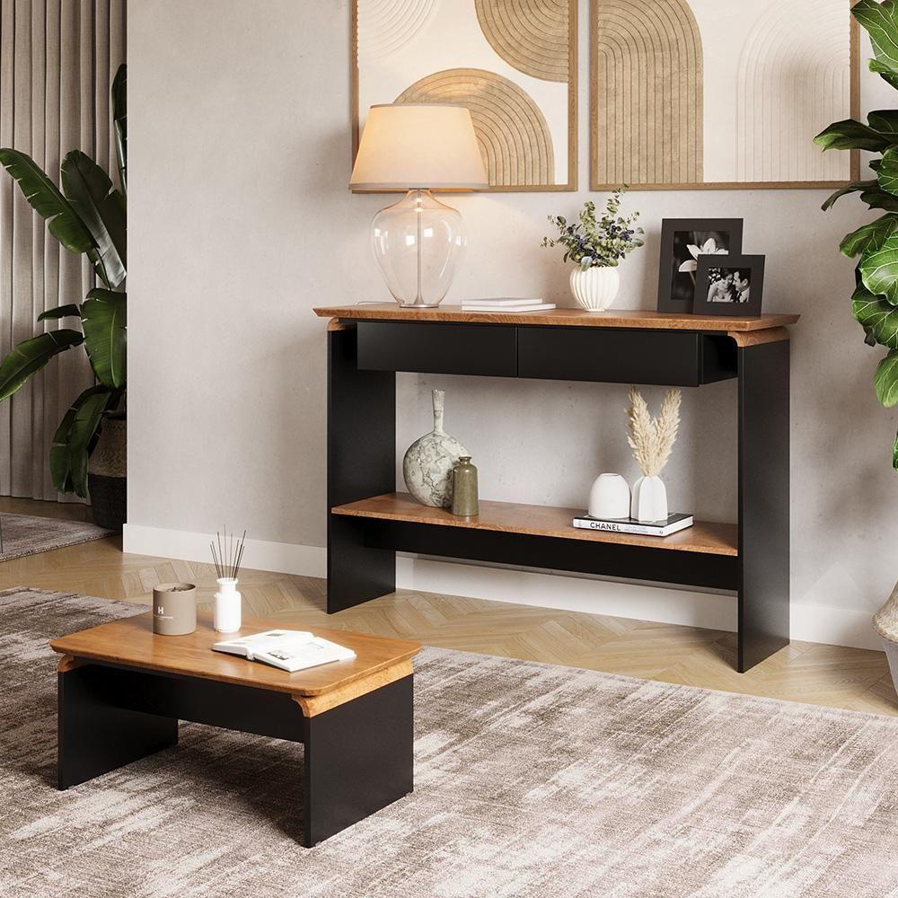 Kit Aparador Charles E Mesa De Centro Sala De Estar Lilibeth Naturale/preto Fosco - 1