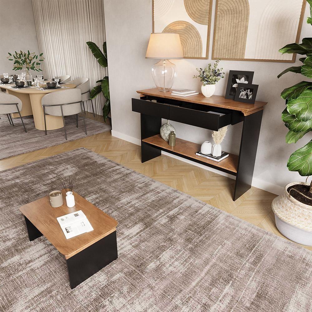 Kit Aparador Charles E Mesa De Centro Sala De Estar Lilibeth Naturale/preto Fosco - 2