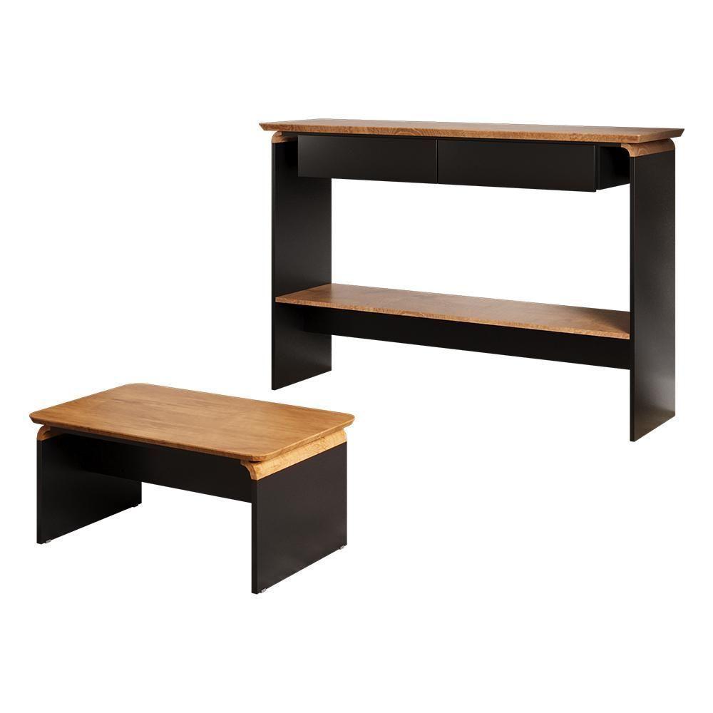 Kit Aparador Charles E Mesa De Centro Sala De Estar Lilibeth Naturale/preto Fosco - 3