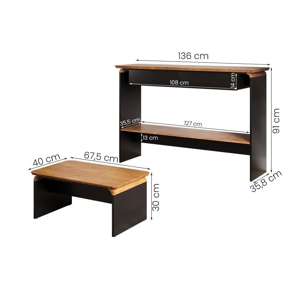 Kit Aparador Charles E Mesa De Centro Sala De Estar Lilibeth Naturale/preto Fosco - 4