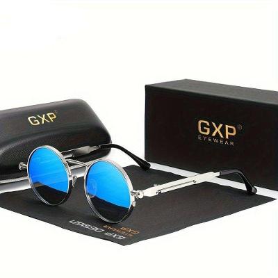 Óculos Redondos Polarizados Gxp Estilo Retro Armação Steampunk Azul