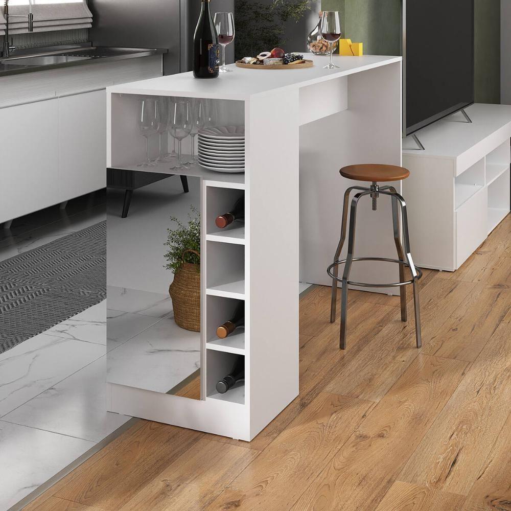 Bancada Balcão/mesa de Cozinha com Adega 1 Porta e Espelho Multimóveis Mp2248 Branco - 2