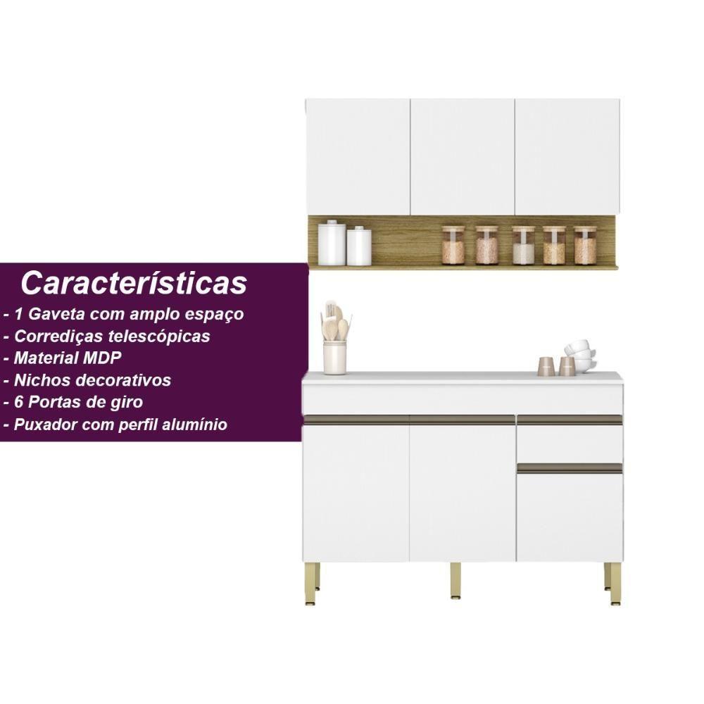 Kit Balcão De Pia Com Tampo E Aereo 120 Cm 6 Portas 1 Gaveta Line Supremo supremo cp freijó - 3