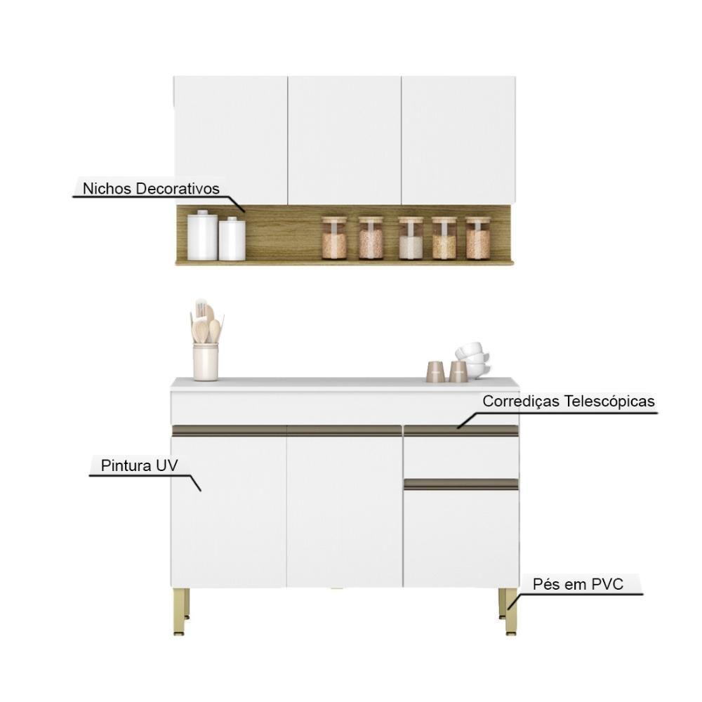 Kit Balcão De Pia Com Tampo E Aereo 120 Cm 6 Portas 1 Gaveta Line Supremo supremo cp freijó - 4