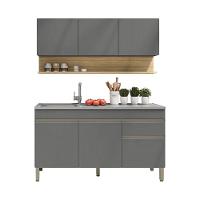 Kit Balcão De Pia Sem Tampo E Aereo 150 Cm 6 Portas 1 Gaveta Line Gris gris cp freijó - 1