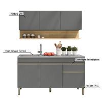 Kit Balcão De Pia Sem Tampo E Aereo 150 Cm 6 Portas 1 Gaveta Line Gris gris cp freijó