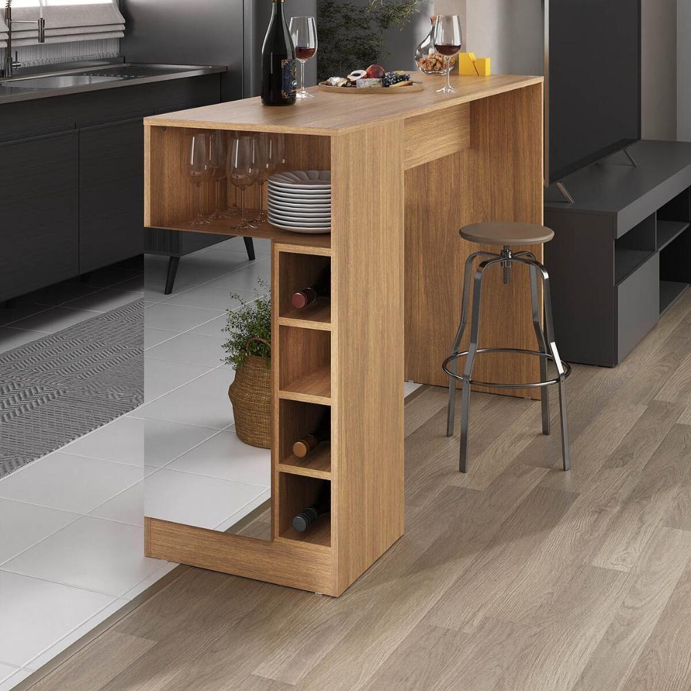 Bancada Balcão/mesa de Cozinha com Adega 1 Porta e Espelho Multimóveis Mp2248 Madeirado - 2