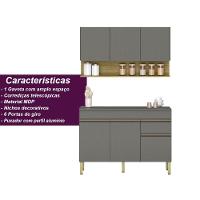 Kit Balcão De Pia Com Tampo E Aereo 120 Cm 6 Portas 1 Gaveta Line Gris gris cp freijó - 3
